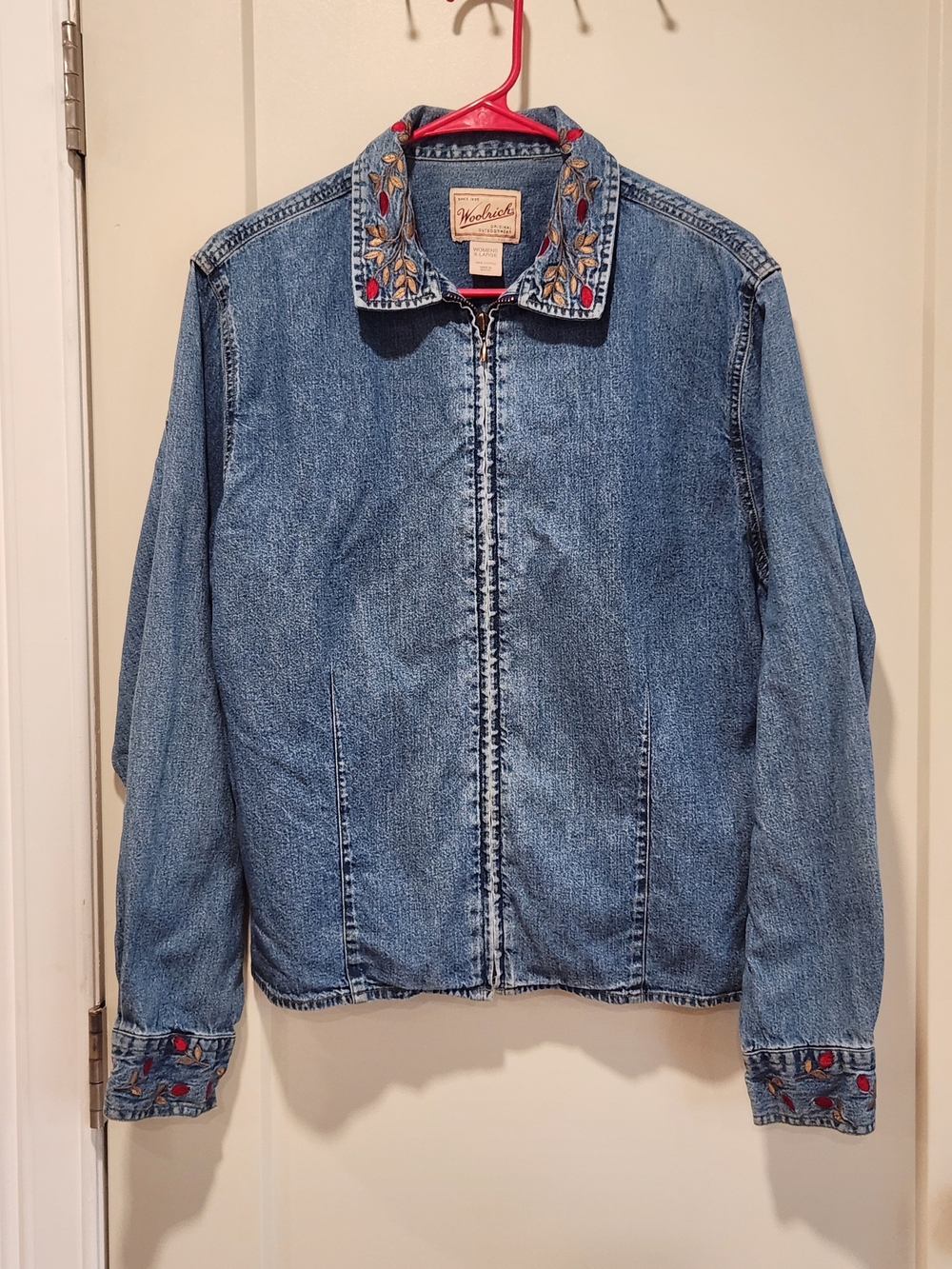 Vintage Woolrich Floral Embroidered Denim Zip Jacket Shacket Indigo XL